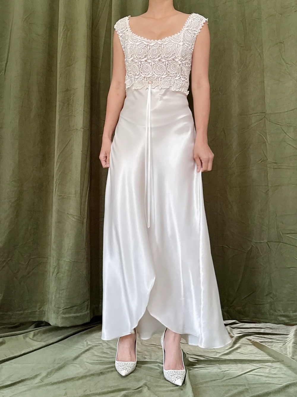 Vintage white slip with pink rosette